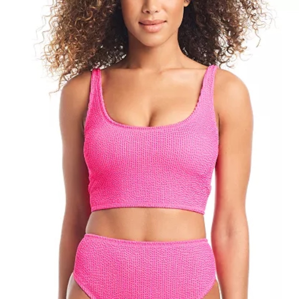 Bar III Pink Textured Women's Bralette Swimsuit Top - Picture 4 of 4